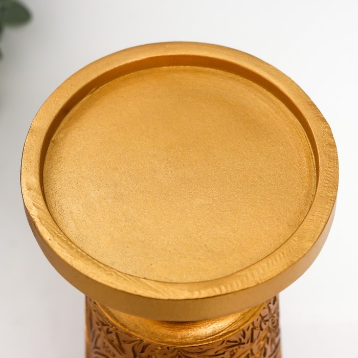 Подсвечник полистоун на 1 свечу "Растительные узоры" золото 19,5х9,5х9,5 см