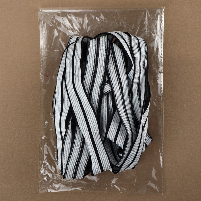 Тесьма трикотажная лампас 25 мм, 9,1 &plusmn; 0,5 м, цвет чёрный/белый