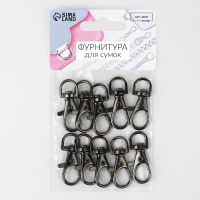 Карабин металлический, 37 × 12 мм / 9 × 1,7 мм, 10 шт, цвет чёрный никель Карабин металлический, 37 × 12 мм / 9 × 1,7 мм, 10 шт, цвет чёрный никель