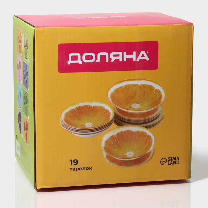 Набор тарелок стеклянных Доляна &laquo;Дольче&raquo;, 19 предметов: 6 десертных тарелок, 6 обеденных тарелок, 6 мисок, салатник