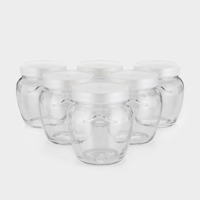 Набор стеклянных банок с серебристой полимерной крышкой, ТО-82 мм, 550 мл, 6 шт.