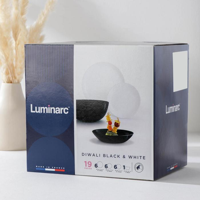 Сервиз столовый стеклокерамический Diwali, 19 предметов, цвет белый, чёрный Сервиз столовый стеклокерамический Diwali, 19 предметов, цвет белый, чёрный