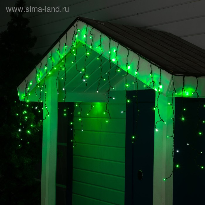 Гирлянда &laquo;Бахрома&raquo; 3 &times; 0.6 м, IP44, УМС, тёмная нить, 160 LED, свечение зелёное, мерцание белым, 220 В