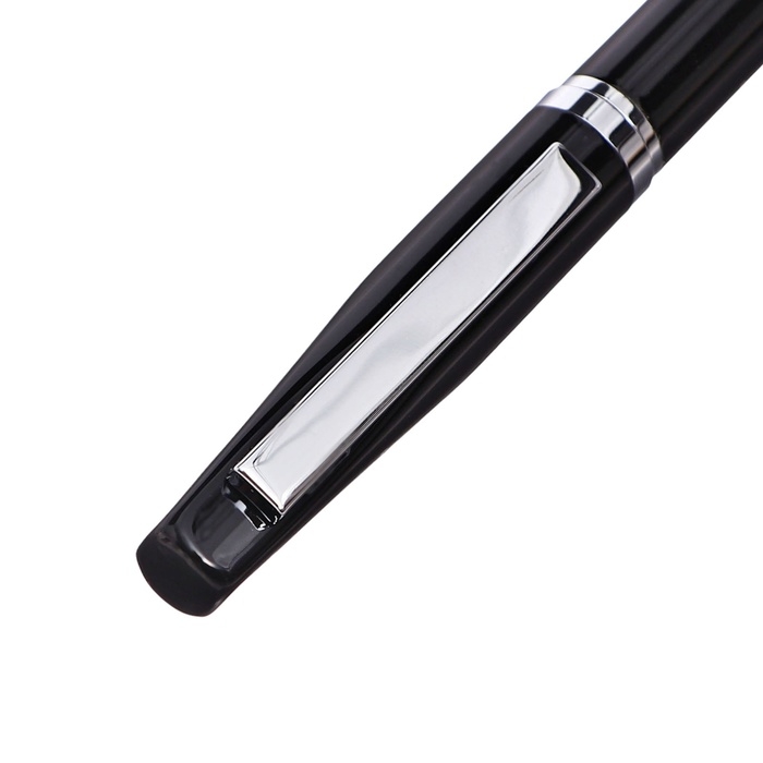 Ручка подарочная шариковая в кожзам футляре поворотная Люкс корпус черный/серебро