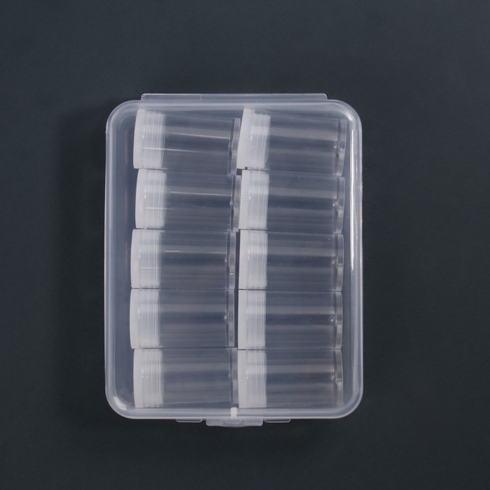 Набор баночек для декора, 10 шт, в органайзере, 5 мл, 12 &times; 9 &times; 2,9 см, цвет прозрачный