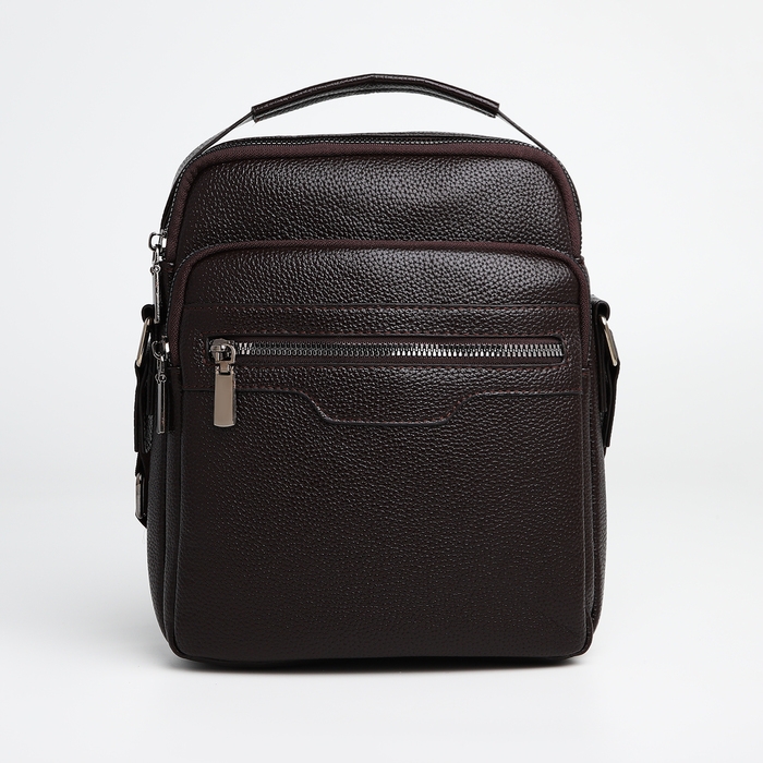 Сумка мужская через плечо TEXTURA, 3 наружных кармана, цвет коричневый