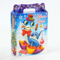 Новый год. Подарочная коробка Новогодняя ПОДАРОК ХРОМ "Змейки" с анимацией 17 х 6,8 х 20,8 см.