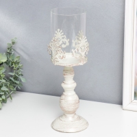 Подсвечник металл на 1 свечу "Витиеватый цветок" белый с патиной 31,5х13,5х13,5 см