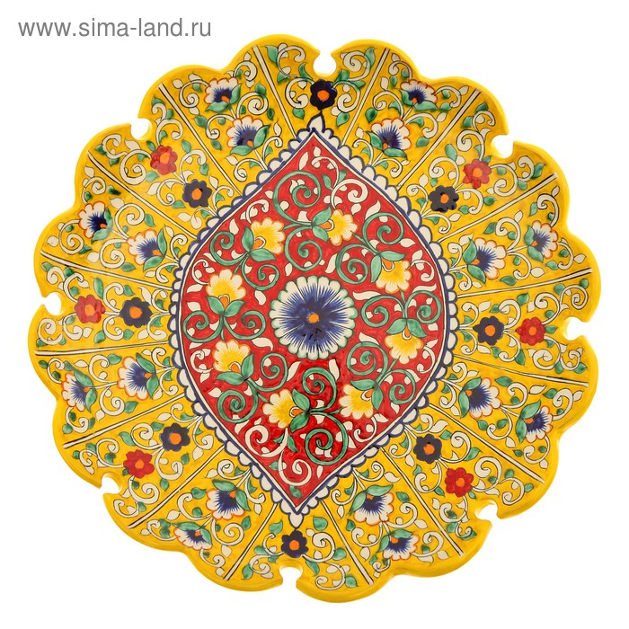 Ляган Риштанская Керамика Ляган Риштанская Керамика "Цветы", 31 см, жёлтый микс, рифлённый