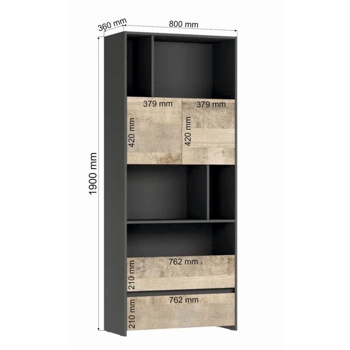 Стеллаж Денвер, 800х360х1900, Графит/Дуб гранж Стеллаж Денвер, 800х360х1900, Графит/Дуб гранж