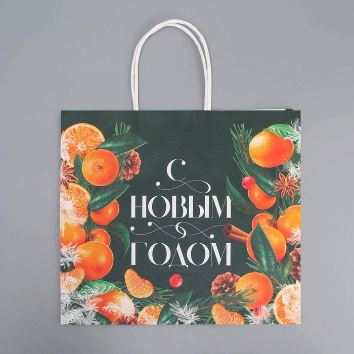 Пакет подарочный новогодний крафтовый &laquo;Новогодняя суета&raquo;, 25 х 22 х 12 см, Новый год