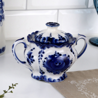 Сахарница &laquo;Цветок&raquo;, малая 17х10х11,5 см гжель