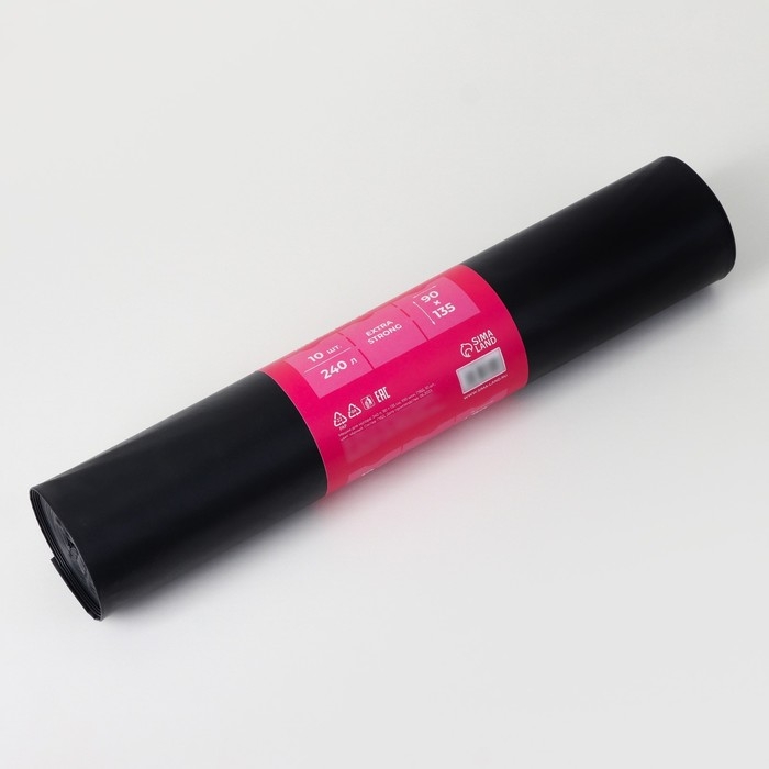 Мешки для мусора Доляна Extra Strong, 240 л, 90&times;135 см, 100 мкм, ПВД, 10 шт, цвет чёрный