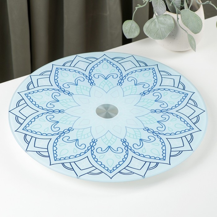 Подставка стеклянная для торта вращающаяся Magistro «Восток», d=32 см, цвет синий Подставка стеклянная для торта вращающаяся Magistro «Восток», d=32 см, цвет синий