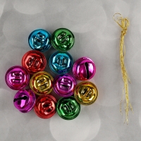 Бубенчики, набор 12 шт., размер 1 шт. &mdash; 2 &times; 2 см, цвет красный, жёлтый, розовый, синий, зелёный