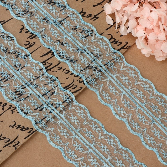 Кружево капроновое, 45 мм &times; 10 &plusmn; 1 м, цвет голубой