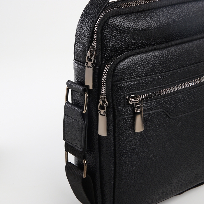 Сумка мужская через плечо TEXTURA, 3 наружных кармана, цвет чёрный