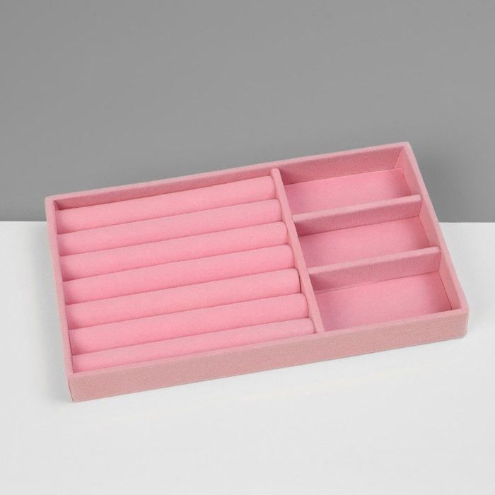 Подставка для украшения 3 ячейки и 6 полос для колец, флок, 21&times;12,3&times;2,5 см, цвет розовый