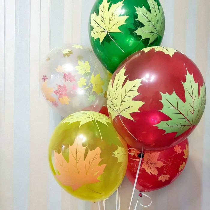 Шар латексный 12" &laquo;Осенние листья&raquo;, декоратор, шелкография, 5-сторонний, набор 25 шт., МИКС