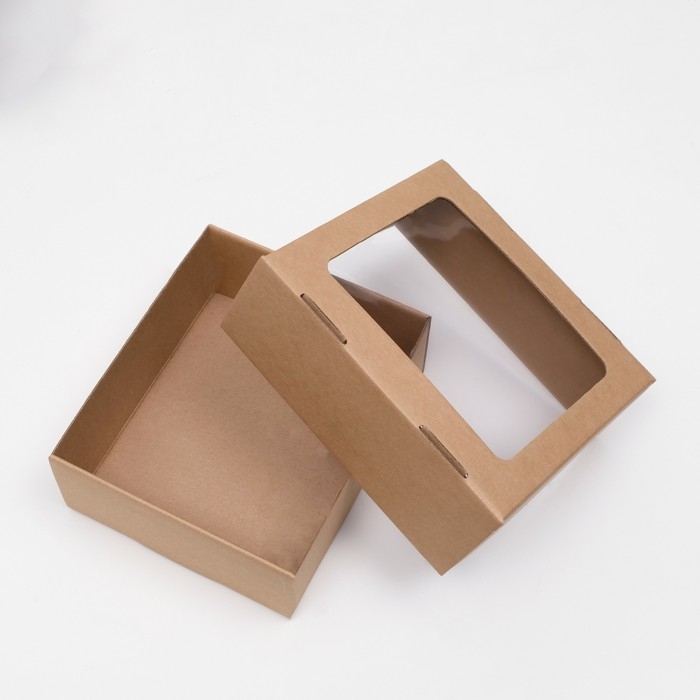 Коробка сборная, крышка-дно, &laquo;бурая&raquo;, с окном, 21 х 18 х 8 см