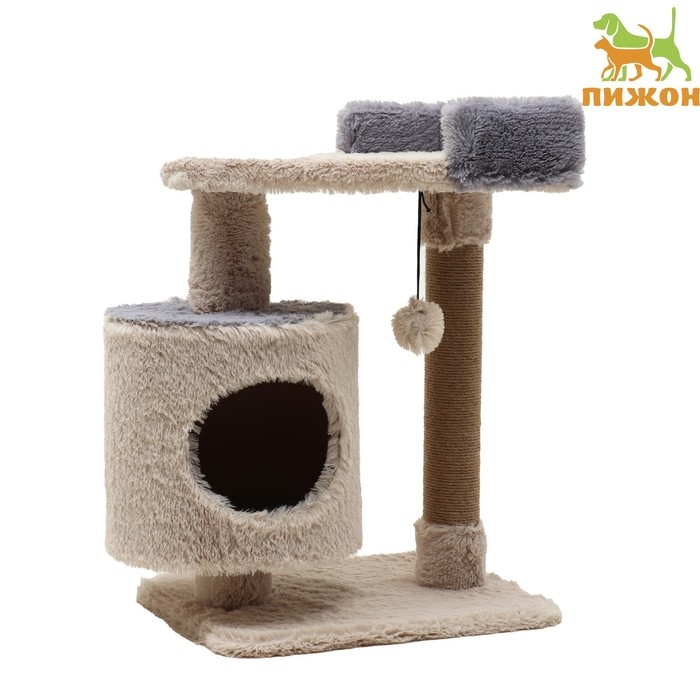 Комплекс для кошек с когтеточкой, с лежанкой, 63 х 41 х 76 см, пушистый мех, джут, серый Комплекс для кошек с когтеточкой, с лежанкой, 63 х 41 х 76 см, пушистый мех, джут, серый