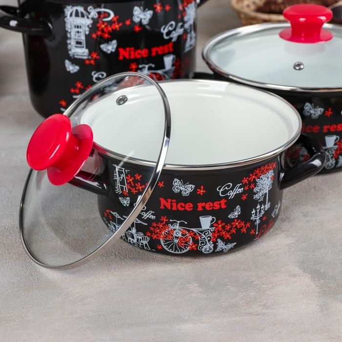 Набор кастрюль &laquo;Отдых-5&raquo;, 3 предмета: 1,9 л, 2,5 л, 5 л, крышки, индукция