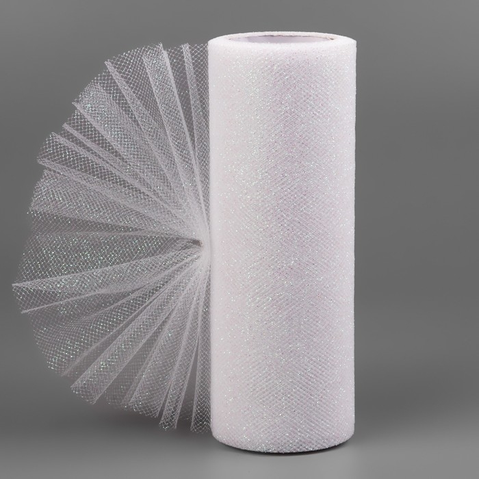 Фатин с глиттером, 15 см, 11 ± 1 г/кв.м, 9 ± 0,5 м, цвет белый №1 Фатин с глиттером, 15 см, 11 ± 1 г/кв.м, 9 ± 0,5 м, цвет белый №1