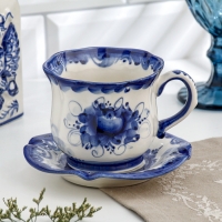 Чайная гжель &laquo;Ромашка&raquo;, бело-синий,керамика,