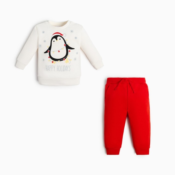 Комплект: джемпер и брюки Крошка Я &laquo;Новогодние зверята&raquo;, рост 68-74 см, цвет красный/белый