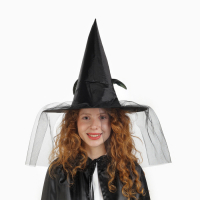 Карнавальная шляпа «Ведьмочка», с фатой, цвет чёрный Карнавальная шляпа «Ведьмочка», с фатой, цвет чёрный