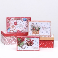 Набор подарочных новогодних коробок 10 в 1 "Исполнения желаний", 30 х 19 х 11,5 - 11 х 6 х 4 см. Новый год