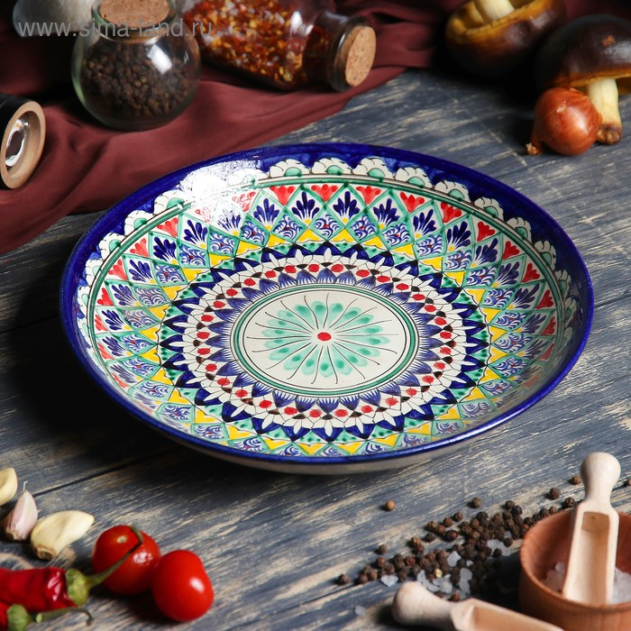 Ляган Риштанская Керамика Ляган Риштанская Керамика "Узоры", 25 см, синий
