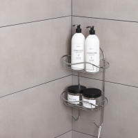 Полка 2-х ярусная на присоске Доляна «Волна», 25×11×45 см, 2 крючка, цвет хромированный Полка 2-х ярусная на присоске Доляна «Волна», 25×11×45 см, 2 крючка, цвет хромированный