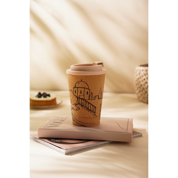 Стакан для кофе с крышкой SL Home &laquo;Тира&raquo;, пробковый, 350 мл, 9,5&times;9,5&times;14,5 см, цвет бежевый