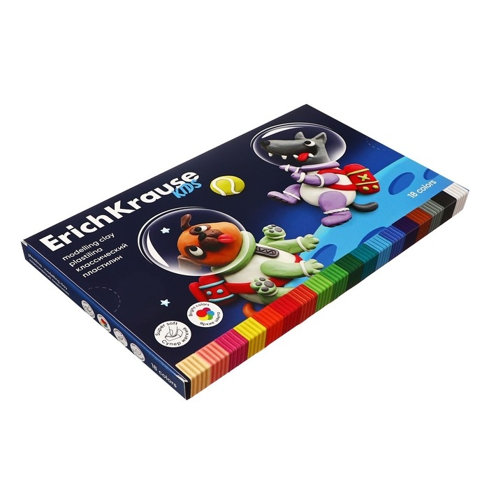 Пластилин 18 цветов, 324 г, ErichKrause Пластилин 18 цветов, 324 г, ErichKrause "Kids Space Animals", со стеком, в картонной упаковке