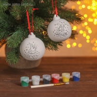 Новый год! Ёлочные шары под роспись &laquo;Дедушка Мороз и Снеговик&raquo;, 2 шт., с подвесом, краска 6 цв. по 2 мл, кисть