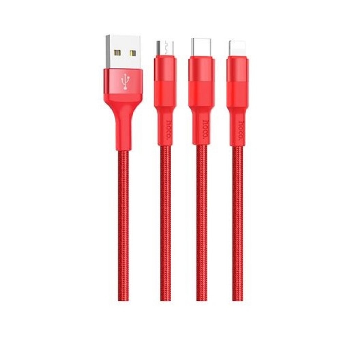 Кабель 3 в 1 Hoco X26, USB - microUSB/Lightning/Type-C, 2 А, 1 м, металл, красный Кабель 3 в 1 Hoco X26, USB - microUSB/Lightning/Type-C, 2 А, 1 м, металл, красный
