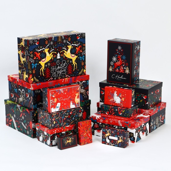 Набор коробок подарочных 15 в 1 &laquo;Европейский&raquo;, 12 х 7 х 4 см - 46,6 х 35,2 х 17.5 см, Новый год