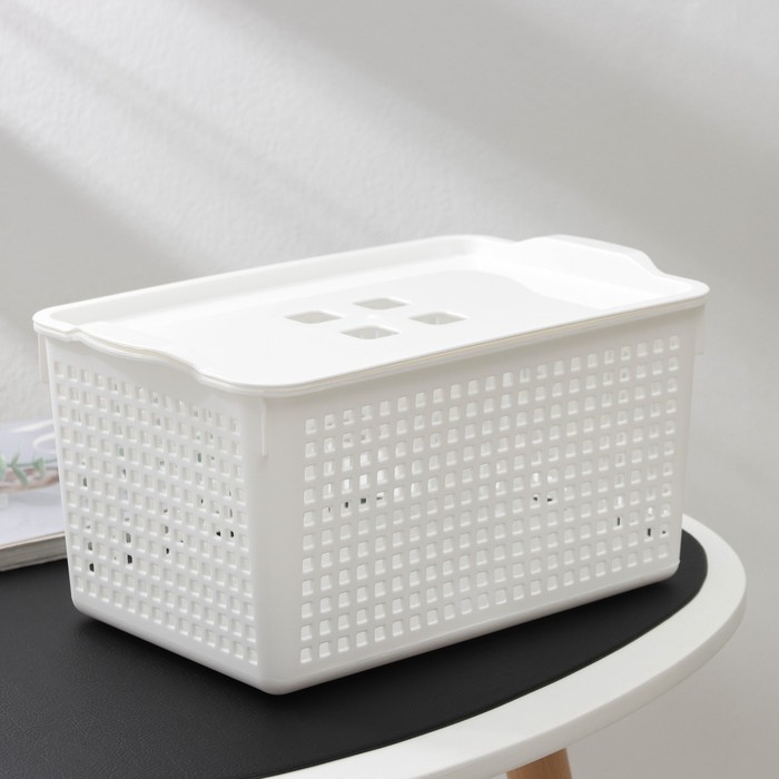 Корзина для хранения с крышкой &laquo;Лофт&raquo;, 5,3 л, цвет белый