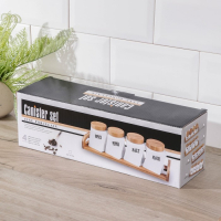 Банки для хранения сыпучих продуктов на деревянной подставке &laquo;Эстет&raquo;, 4 предмета: 200 мл, 8,5&times;10 см, керамические, цвет белый