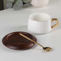 Чайная пара керамическая с ложкой &laquo;Улун&raquo;, 2 предмета: чашка 280 мл, блюдце d=13 см, цвет белый