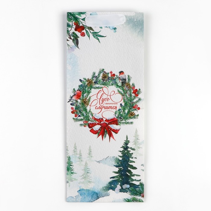 Пакет под бутылку, треугольный &laquo;Чудо&raquo;, 13 х 32 х 11.3 см, Новый год