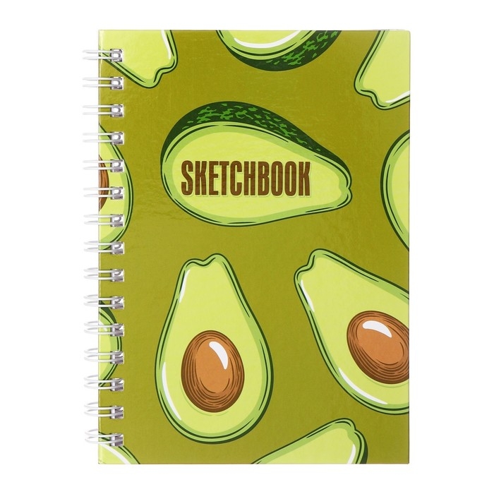 Скетчбук А5, 80 листов на гребне по длинной стороне "Авокадо", твёрдая обложка, блок 100 г/м&sup2;