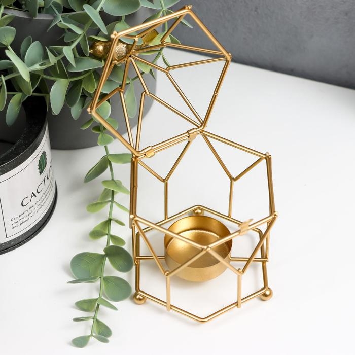 Подсвечник металл на 1 свечу Подсвечник металл на 1 свечу "Золотая клетка-фонарь с птицей" 14х9х9 см