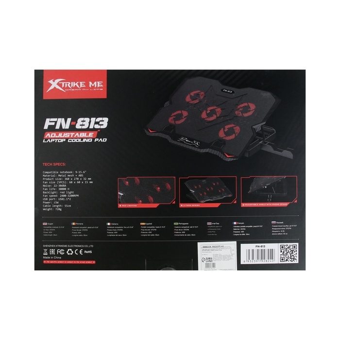 Подставка для ноутбука Xtrike Me FN-813, 5 вентиляторов, 2хUSB, кабель 55 мм
