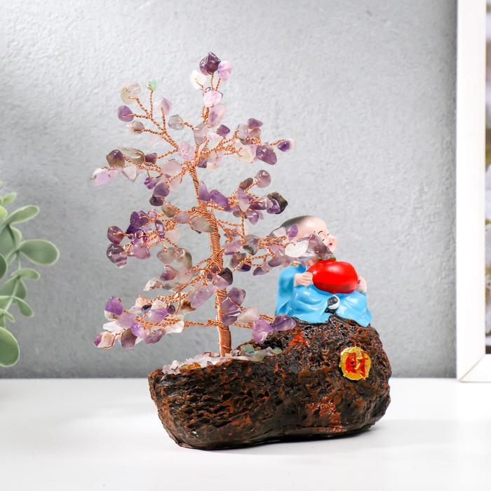 Сувенир бонсай 147 камней Сувенир бонсай 147 камней "Хотей с яблоком у дерева с аметистами" 18х13х6 см