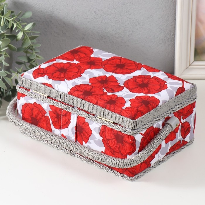 Шкатулка для рукоделия Шкатулка для рукоделия "Красные маки на белом" 24х16х11 см