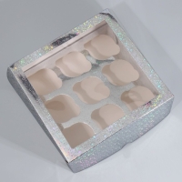 Коробка для капкейков, кондитерская упаковка с окном, 9 ячеек &laquo;Звёздочки&raquo;, 25 х 25 х 10 см