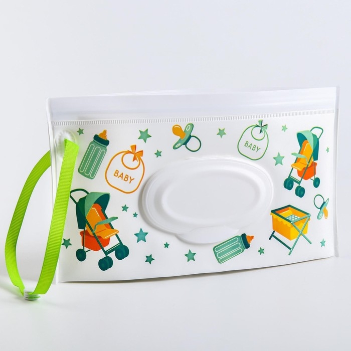 Контейнер для салфеток с петелькой «Коляски», цвет МИКС Контейнер для салфеток с петелькой «Коляски», цвет МИКС