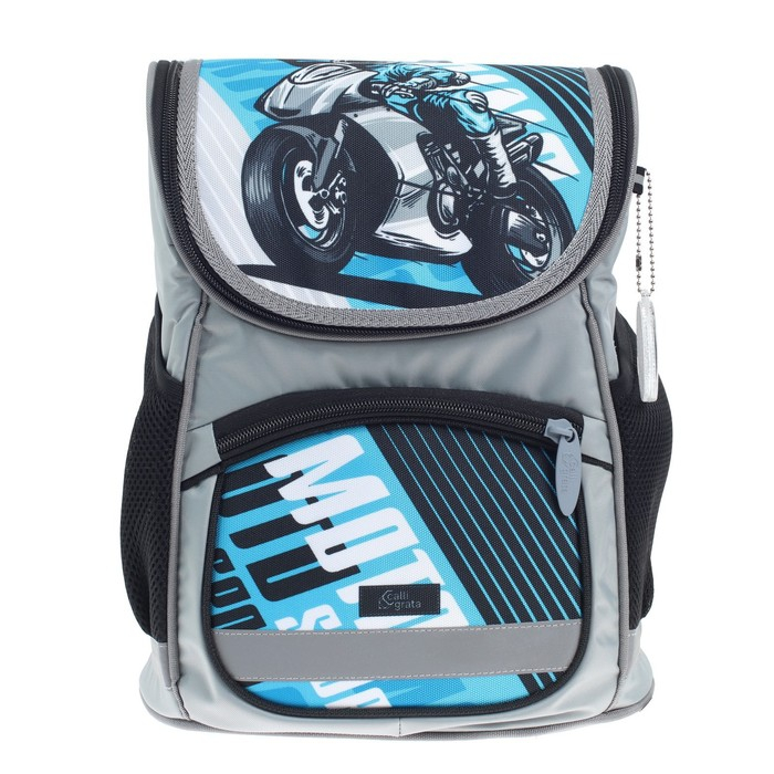 Ранец школьный Стандарт, 36 х 26 х 16 см, + мешок для обуви 40 х 32 см, Сalligrata П "Мото", серый